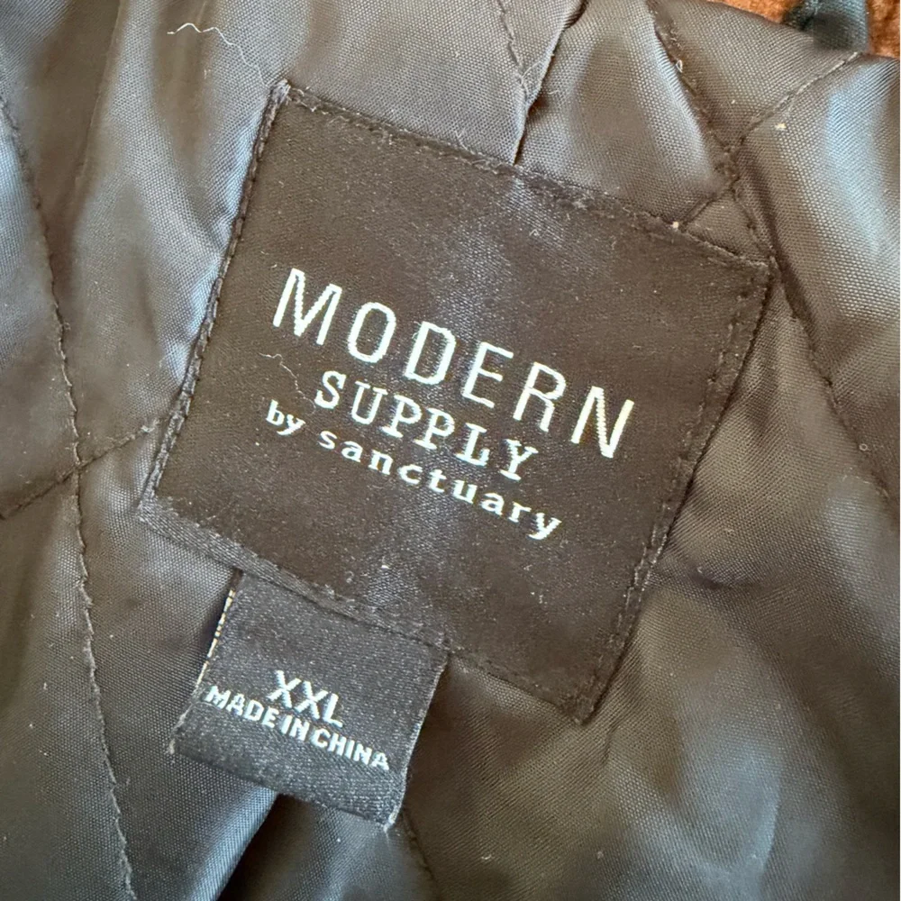 MODERN SUPPLY BY SANCTUARY HOODED WAXED JACKET BARN CHORE COAT CORDUROY‎ COLLAR - Picture 14 of 16